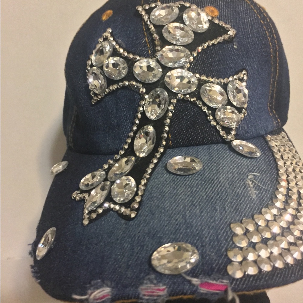 ♥️  Blue Jean Studded Baseball Cap Bling Hat